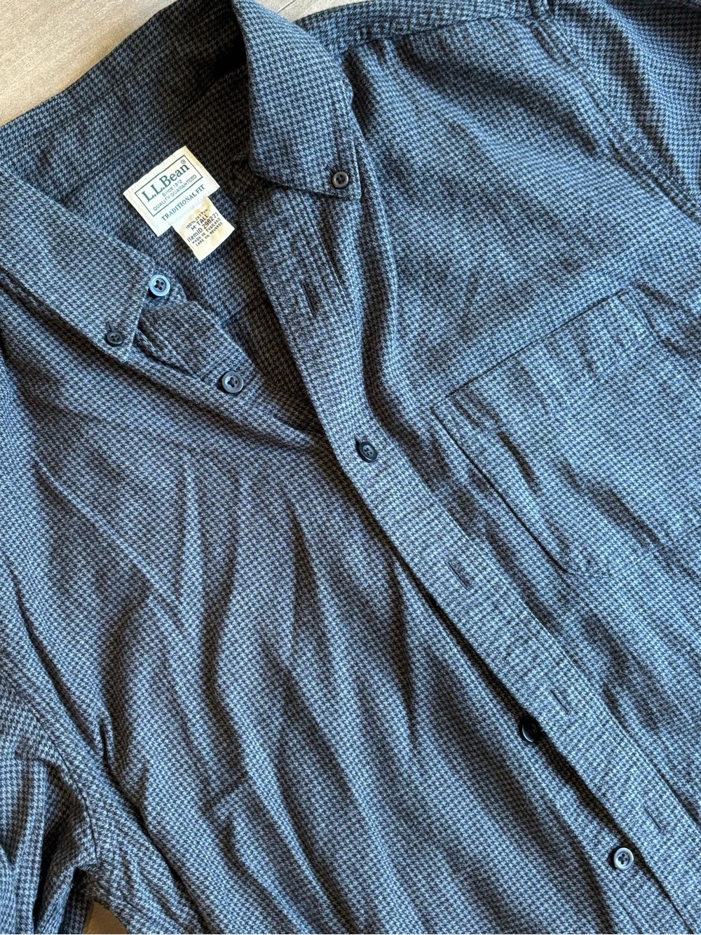 L.L. Bean Wicked Good Flannel Shirt Traditional Fit Tall M Houndstooth Charcoal